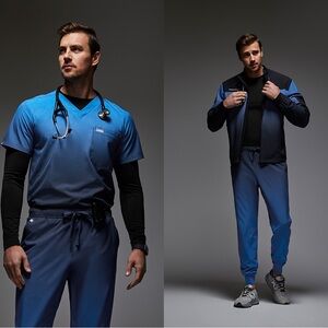 Men's FIGS Blue Ombre Scrub set - EUC